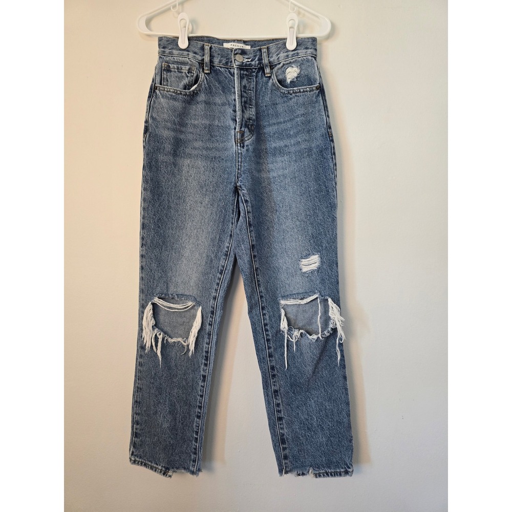 PacSun Jeans High Rise Straight Womens 26 Distressed Denim Blue Button Fly
